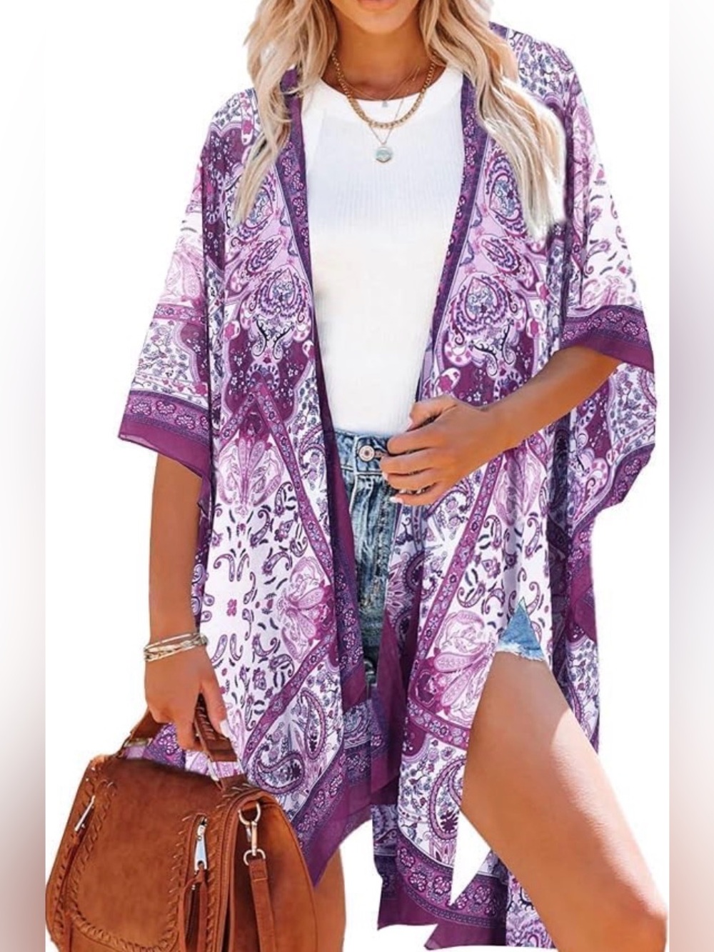 Moss Rose Cover up Kimono Paisley Resort Beach OS